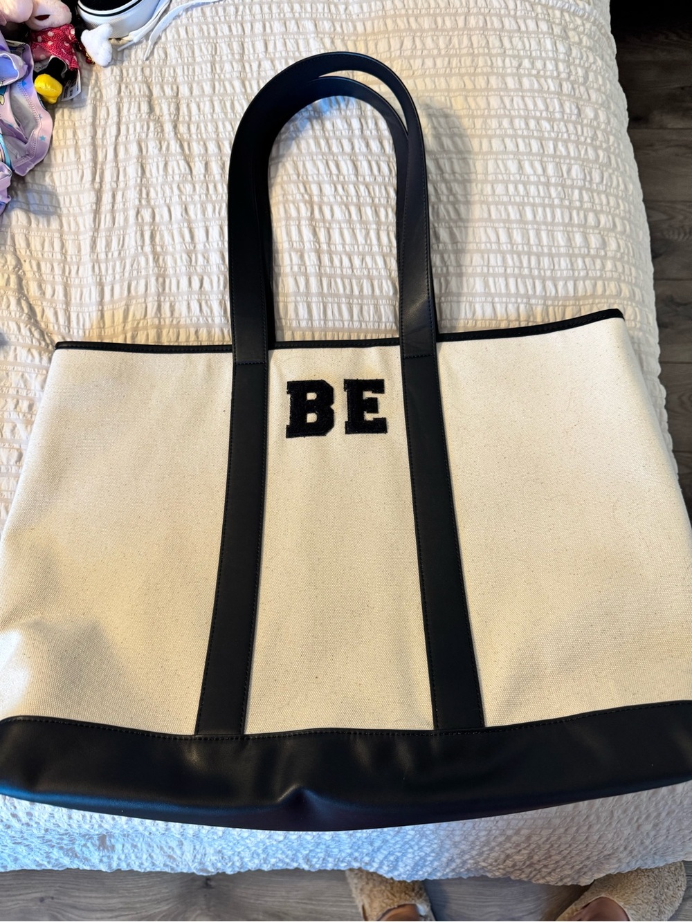 Stoney Clover Lane Cream and Black Canvas Tote with BE Monogram